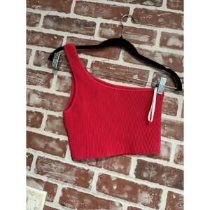 NWOT Babaton Aritzia Sculpt Knit Ribbed One Shoulder Cropped Tank Pink Small
